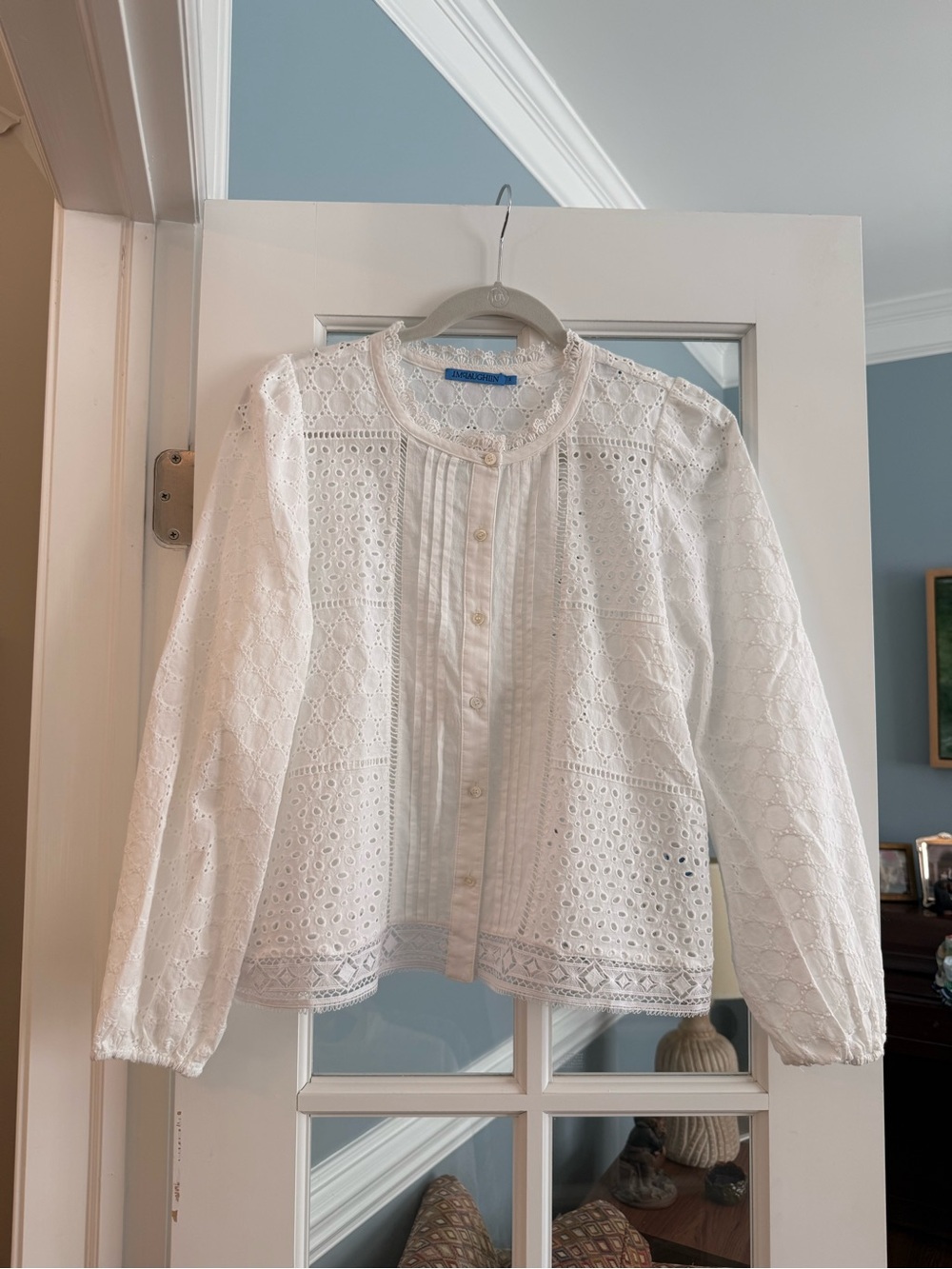 White Eyelet Button-Front Women’s Blouse